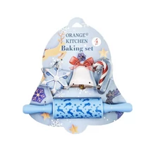 3 darabos karácsonyi kiszúró szett sodrófával - kék