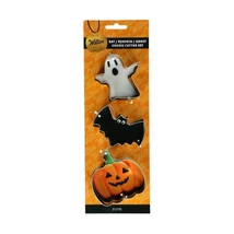 Wilton Halloween süteménykiszúró szett – szellem, denevér és tök alakú fém kekszformák narancssárga csomagolásban Wilton Halloween süteménykiszúró szett – szellem, denevér és tök alakú fém kekszformák narancssárga csomagolásban