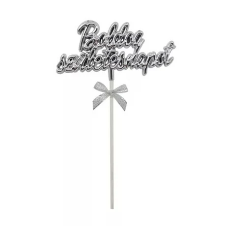 Boldog születésnapot tortadísz - ezüst